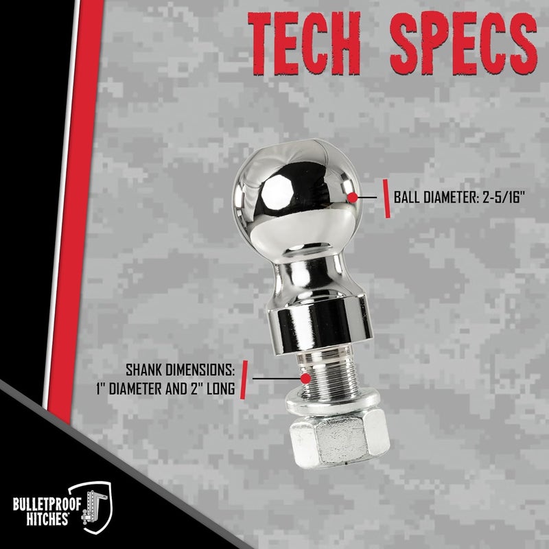 BulletProof Hitches - 2-5/16" Threaded Trailer Hitch Ball - Tow Ball Rated to 14,000 lbs with 1" Shank Diameter, 2" Shank Length - Corrosion-Resistant - Image 5